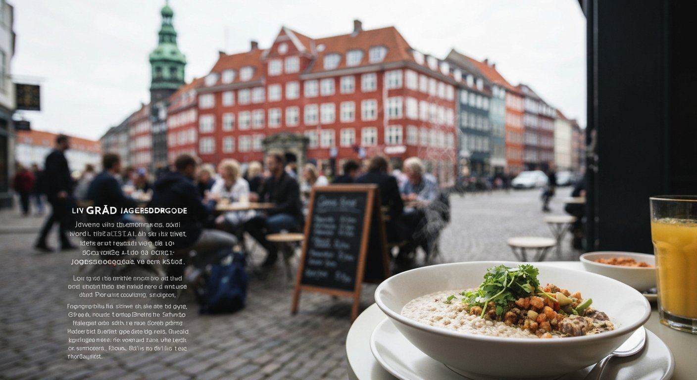 a steaming bowl of savoury porridge at GRØD in the basement space on Jægersborggade, photographed close-up on a small table